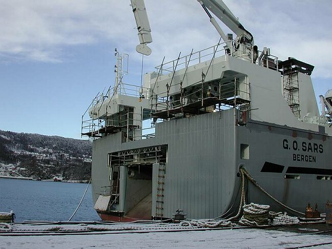 RV 'G.O. SARS' during construction at Flekkefjord Slipp og Maskinfabrikk, February 2003.