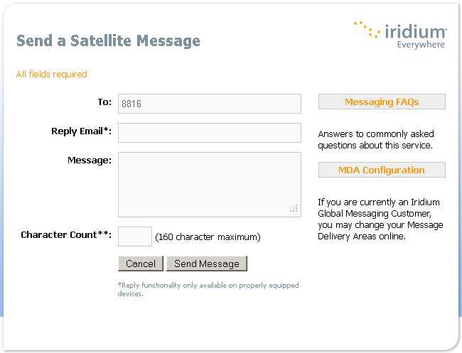 Click to send satellite message via www.iridium.com
