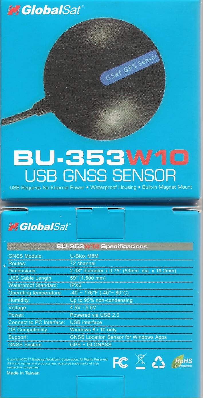 US GlobalSat GPS GNSS Location Sensor BU-353W10 Windows 10 Mapping Apps U-blox