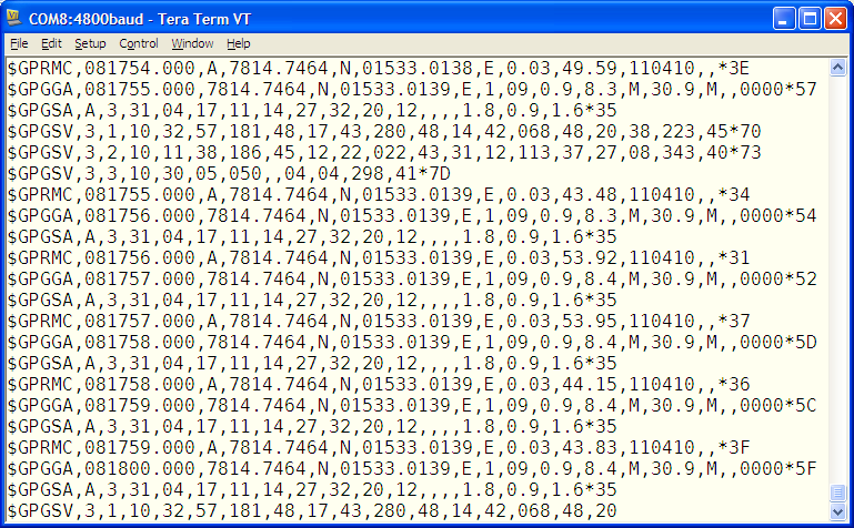 Data from USB/GPS, default selection of telegrams.