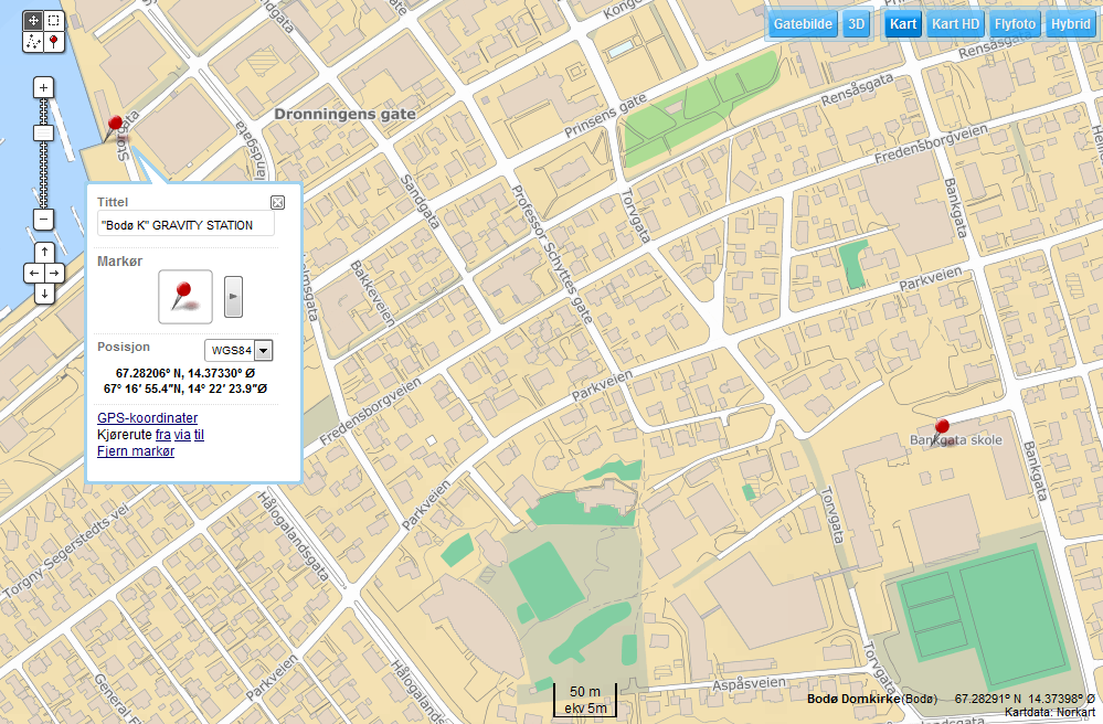 Click to follow Bodø map link, with three Gravity Stations marked. BODØ P is obsolete.