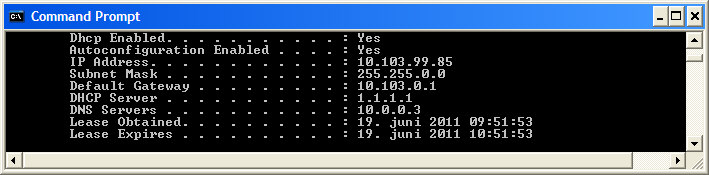 Obtaining DNS information using IPCONFIG /ALL command.