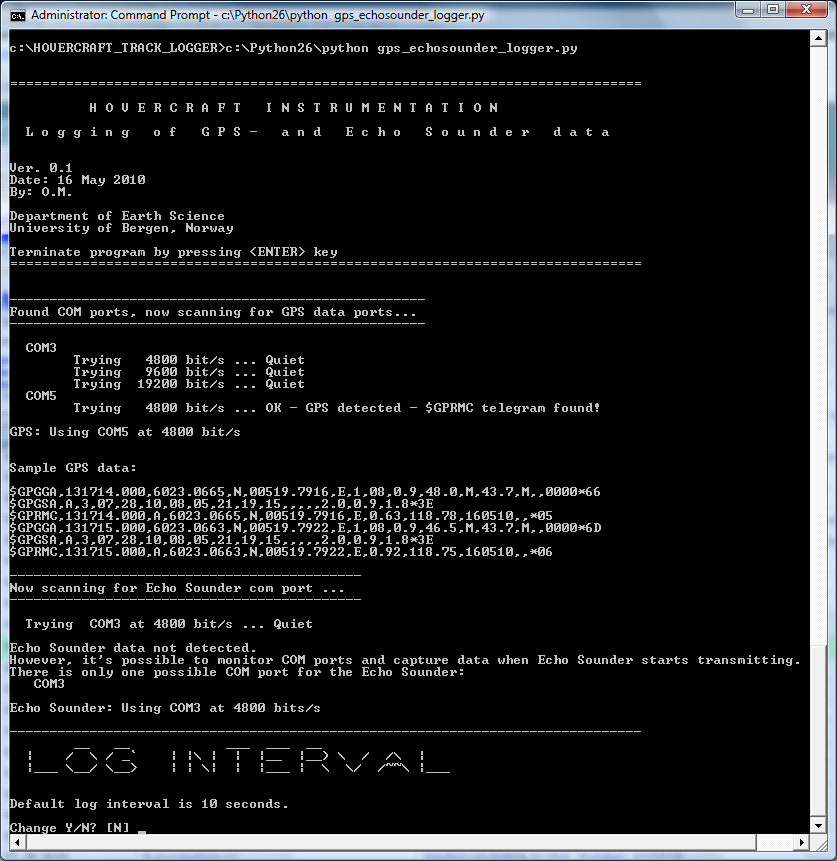 No Echo Sounder data (but free COM port, assumed to belong to Echo Sounder, is present).