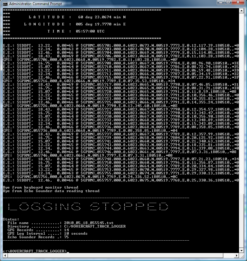 Logging halted by hitting the <ENTER> key.